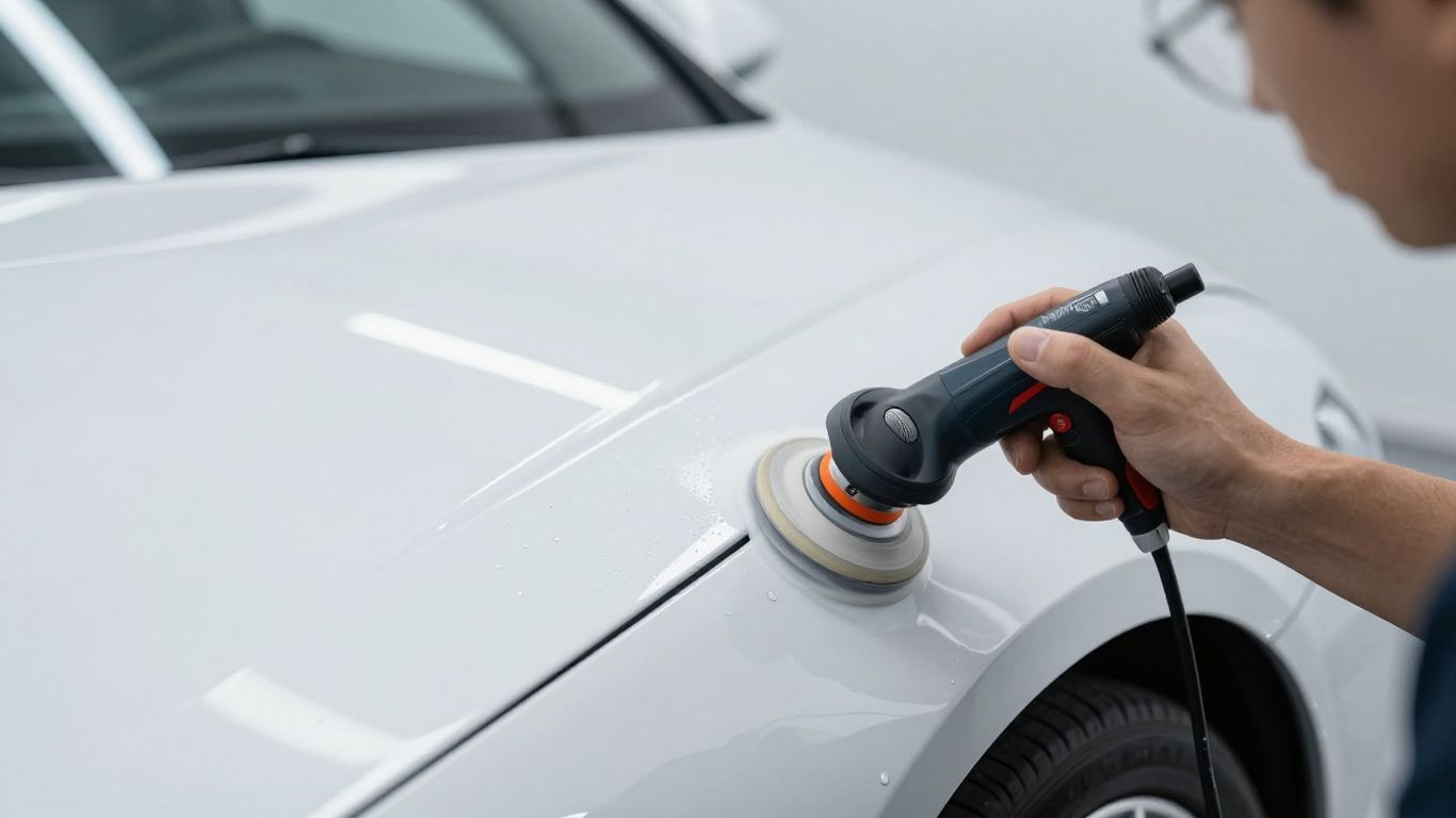 Expert technician polishing vehicle paint