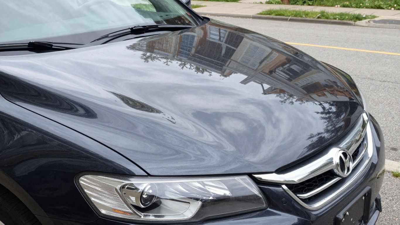Clear protective film applied to a glossy car front